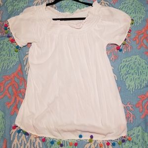 Off the shoulder pom pom top